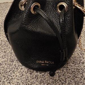 Anna Paola Black Leather Bucket Bag